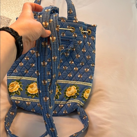 Vintage retired print Vera Bradley Bees Floral Blue Tote Bag - Picture 3 of 8
